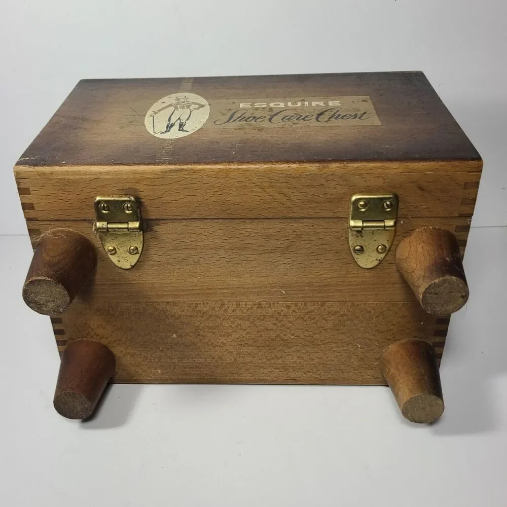 1950s Esquire Shoe Care Chest Box Mid Century Wood Shine Kit VTG - Picture 7 of 10